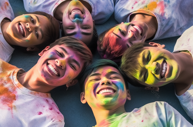 开心笑的少年脸上有彩色颜料摄影图,高清,摄影图,摄影图片,图片大全,摄影图免费下载